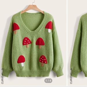 SHEIN Plus Size Green / Red Mushroom Pattern Drop Shoulder Sweater size 3XL (18)